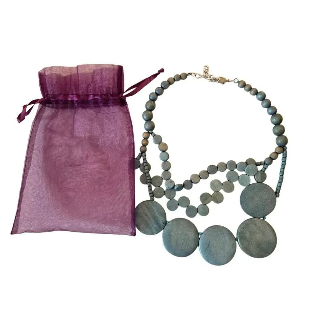 Womens Fashion Statement Aquamarine Wooden Discs And Beads Necklace Blue OS